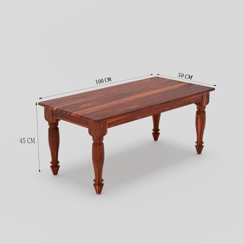 Image of Wooden Rectangle Center Coffee Table for Living Room | Sofa Centre Table for Home & Office | Solid Sheesham Wood Tea Table (Honey Finish)