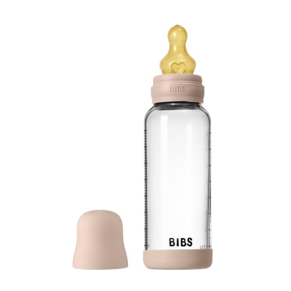 Image of BIBS Glass Baby Bottle, 240 ml, 1-Pack, Natural Rubber Nipple, Blush