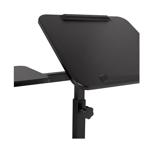Image of Seville Classics Airlift Height Adjustable Mobile Rolling Laptop Cart Computer Workstation Desk, Table for Home, Office, Classroom, Hospital, w /Wheels, Black, Tilt w /Side Table (28 inch) (New Model)