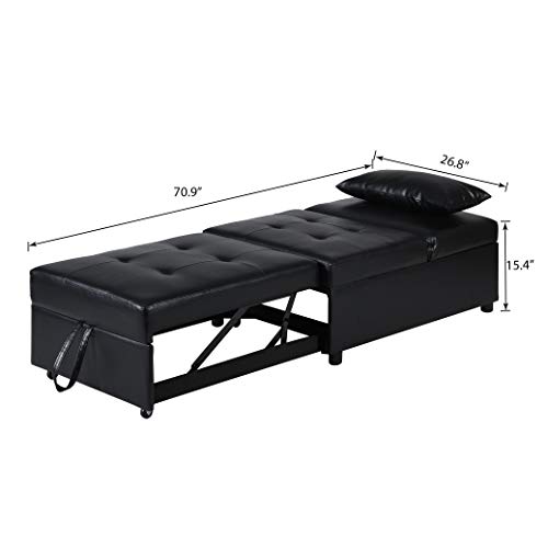 AUKUYEE Sofa 4 in 1 Sleeper Convertible Chair Multi-Function Guest, Folding Bed, Storage Ottoman, Black