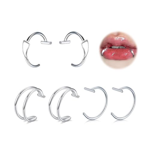 MODRSA Fake Lip Piercing Fake Lip Ring Cuffs Clip on Faux Snake Bites Hoops Non Piercings Jewelry Silver for Halloween Jewelry Clip Double Hoop