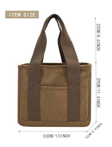 Image of TeeYee 16oz Canvas Tote Bag Casual Multi pockets Handbags Large Capacity Shopping Shoulder Bag with Pocket Bags Work Purses