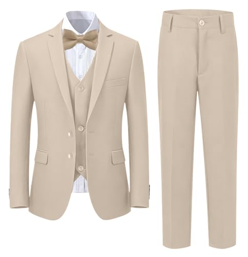 Image of Boys' Formal Suit 5 Piece Slim Fit Suits for Boy Kids Tuxedo Toddler Wedding Ring Bearer Outfit Teen Communion Dress