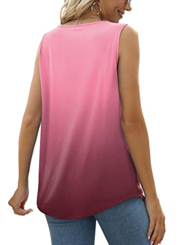 Image of Saloogoe Summer Tank Tops for Women Loose Fit Pleated Square Neck Sleeveless Tops Curved Hem Flowy
