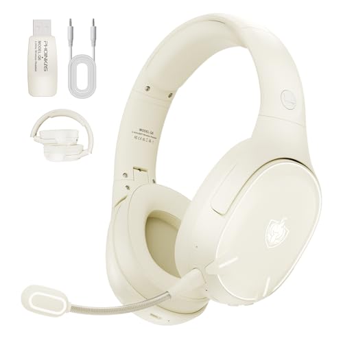 ゲーミングヘッドセット 有線 無線両用 低遅延 USB 2.4GHz Bluetooth 5.3 有線3WAY接続 ゲーミングヘッドホン 着脱式ノイズキャンセルマイク 45時間連続再生 重低音強化ヘッドセット pc ps5 ps4 スマホxboxone switch 対応ワイヤレスヘッドフォン ホワイト 白