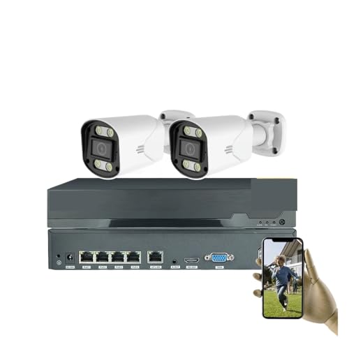 De Cámaras Seguridad CCTV PoE 5 MP, Kit Videovigilancia For El Hogar, NVR 4 Canales, Audio, Cámara IP For Exteriores(2CH 2 Bullet Camera)