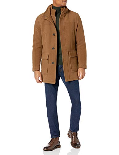 Cole Haan Signature Men's Wool Plush Car Coat with Bib, Camel, Medium