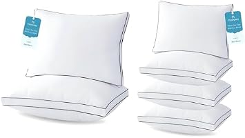 MUXHOMO Bed Pillows Queen Size Set of 6, Hotel Collection Sleeping Pillows 6 Pack for Side and Back Sleepers, Down Alternative Plump Filling, 20 x 30 Inches