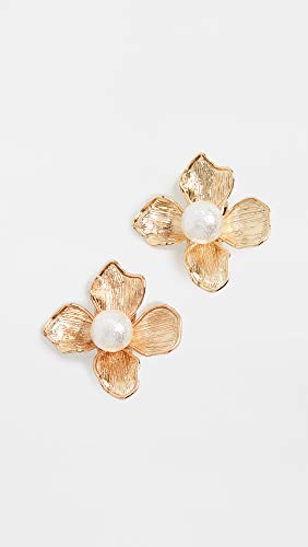 Kenneth Jay Lane Satin Gold Flower Clip-On Earrings (Pearl Center)2