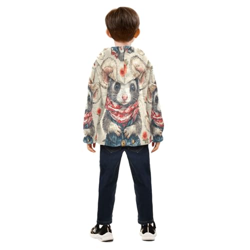 Cowboy Opossum Floral Pattern Toddler Fleece Jacket Girl Boys Hooded Fleece Jacket Coat Warm Outwear Zip-up 3-10T4