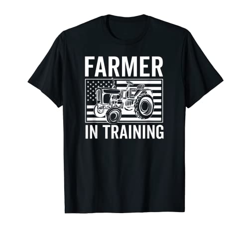 Agricultor en el entrenamiento de la granja tractor usa bandera patriótica agricultura camiseta