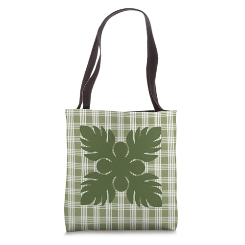 Bolso tipo tote con estampado hawaiano verde Palaka y 'Ulu miniatura 1