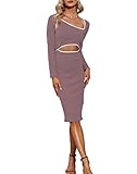 Beaufident Damen Cut Outs Pullover Kleid Elegante Partykleid Langarm Midikleid Vintage Bodycon Strickkleid Freizeitkleid,Rosa,S