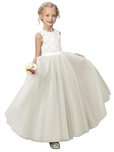 Lace Flower Girl Dresses for Wedding Sleeveless Princess Pageant Dress Puffy Tulle First Communion Gowns