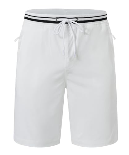 Huayuzh Kurze Hosen Herren Chino Shorts Sommer Stretch Cargo Baumwolle Hose Elastische Taille mit Reißverschlusstasche Weiß S