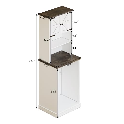 Image of 73'' Tall Mini Fridge Cabinet with Storage Hutch, Farmhouse Coffee Bar with Mini Fridge Space, Wine Bar Cabinet for Kitchen, Dining Room, Living Room
