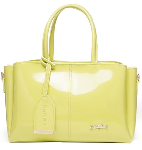 Image of Carrylux Women's Top Handle Bag | Hand Held bag | Stylish Patent Synthetic Leather Handbag with Dual Handles & Detachable Sling Strap | Beige Shoulder Purse for Work & Casual Outings
