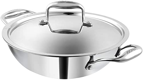 Vinod Platinum Induction Stainless Steel Tri Ply EXTRA DEEP Kadai Wok Saucepan | Size :- 18cms Extra Deep Kadai with Stainless Steel Lid - 1.1 Ltr