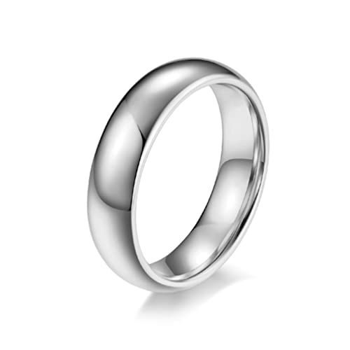 Whoiy Anillos Góticos Mujer, Tungsteno Anillos con Plata Anillo Pulido Abovedado de 6 Mm Regalo de Joyería de Anillo para Hombres Mujeres Talla 20