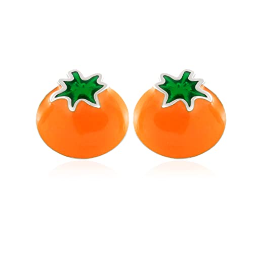 Pendientes de plata 925 de tomate naranja como regalo para niñas