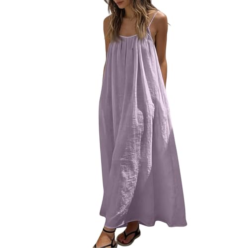 Image of HTHLVMD Backless Cami Dress Summer Dresses for Women 2026 Spaghetti Strap Dresses Womens Solid Color Backless Cami Dress