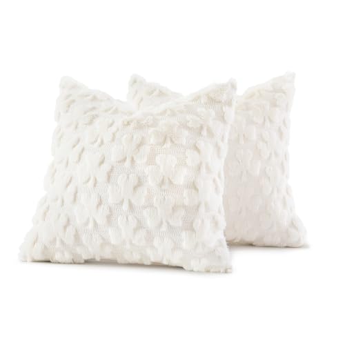 Image of decorUhome St. Patrick's Day Shamrock Pillow Covers 20x20 Inch Set of 2, Soft Plush Faux Wool Cream White Throw Pillow Covers, Farmhouse Spring Holiday Decor for Sofa Living Room