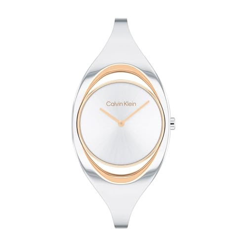 Reviews de Relojes Calvin Klein para Dama - los preferidos. 42 Calvin Klein Reloj para Mujer 25200393 CK Elation 32.5 mm - Acero Inoxidable Bicolor Plateado/Oro Rosa - Brazalete Tipo Bangle - Esfera Plateada 2 Manecillas