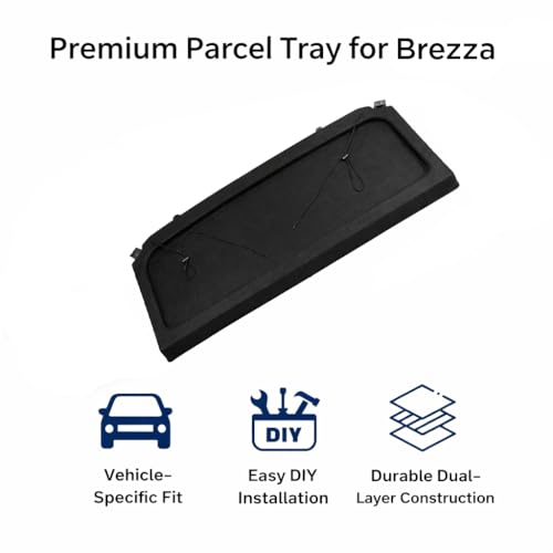 Image of Premium Parcel Tray for Maruti Suzuki Brezza Rear Parcel Shelf Board with Fabric Top Surface Reinforced Molded Base Strong Load Bearing Easy DIY Installation Vehicle Specific Fit Black