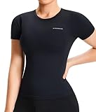 Gotoly Women's Gym Tops Short Sleeve Sports T-Shirt Lightweight Moisture Wicking Quick Dry Workout Yoga Running Tops Fitness Shirts for Ladies (UK, Alpha, L, Regular, Regular, Black)