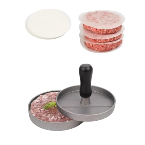Estampado de pastel de hamburguesa con 100 hojas de papel de pastel de hamburguesa antiadherente, muy adecuado para aplanar pasteles de carne y freír hamburguesas jugosas