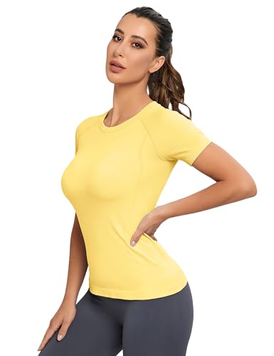 Image of MathCat Seamless Workout Tops for Women, Short Sleeve Compression Athletic Shirts Soft Yoga Gym Tops XS-XL