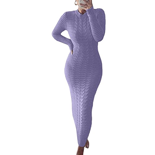 Image of chouyatou Women's Sexy Crewneck Long Sleeve Cable Knit Bodycon Maxi Pullover Sweater Dress