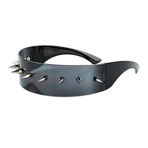 PLOPLO Futuristic Cyclops Monoblock Punk Rocker Shield Spike Shield Sunglasses