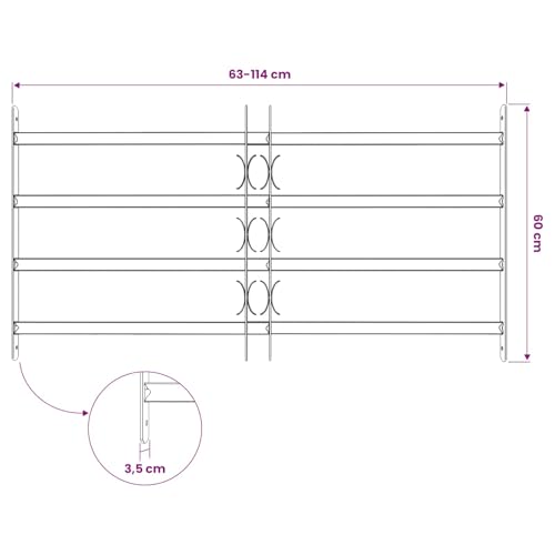 Miniatura 2 de Vidaxl Rejilla De Ventana Negro 115 X 60 Cm, Sala De Estar, Moderno, Muebles Ajustables En Ancho, Diseño Versátil Para Máximo Confort, Soluciones Que Ahorran Espacio, Opción Estilosa