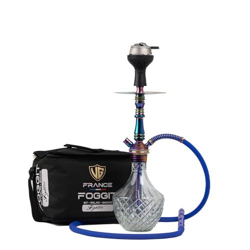 Image of France Foggit Premium Hookah Set with Carrying Case, Crystal Glass Base, Rainbow Stem, Portable Shisha Kit
