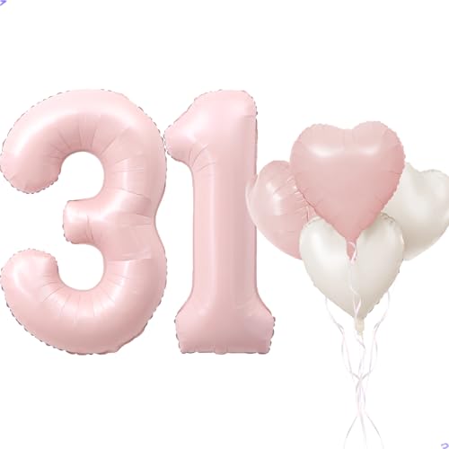 Pink 31 Balloon Number Pastel Pink 31th Birthday Party Decorations for Girls, 40inch Big Dusty Pink Balloon Foil Mylar 31 Birthday Balloon for 31th Birthday Anniversary Decorations (Number 31 Balloon)