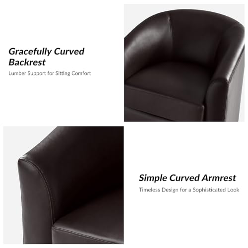 Image of HULALA HOME Faux Leather Swivel Accent Chairs Set of 2 with Solid Wood Base, Round Swivel Barrel Chairs for Living Room and Bedroom, No Assembly Required, Brown