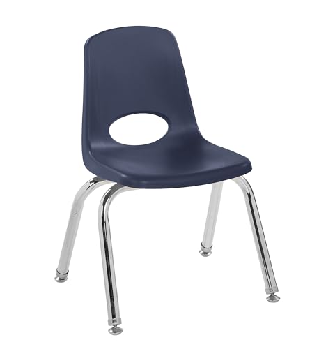 FDP 12' School Stack Chair, Stacking Student Seat with Chromed Steel Legs and Swivel Glides; for Classroom, Homeschool or Learning Space - Navy, 11556-NV