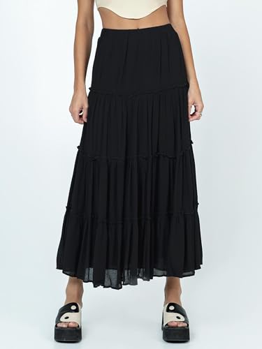 Women Summer Tiered Maxi Skirt Elastic High Waist A Line Boho Beach Dress Flowy Big Swing Long Skirts3