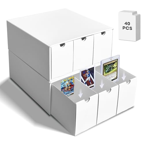 Trading Card Storage Box, Top Loaders Storage Box with 40 Dividers, Cardboard Toploader Card Boxes for Sports Card, Baseball, MTG, TCG, Playing Cards, 6 Drawer