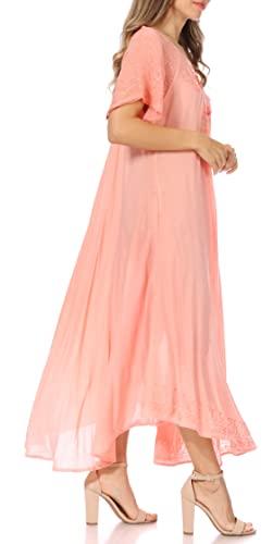 Image of Sakkas Egan Long Embroidered Caftan Dress /Cover Up with Embroidered Cap Sleeves
