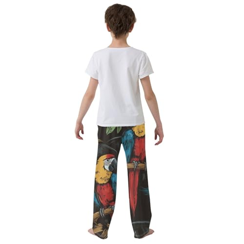 Pirate Parrot Bird Boys Long Pants Soft Trousers Elastic Waist Kids Lounge Bottoms with Pockets S-XL3