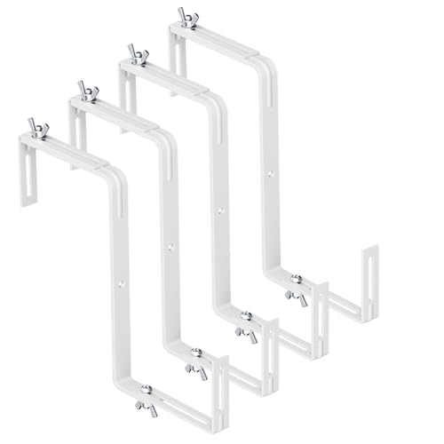 NBPUJ Adjustable Planter Box Brackets Enhanced Bottom Support Universal Outdoor Hanging Brackets Flower Box Brackets for Fence Railings Windowsill Patio Garden Balcony. (White)