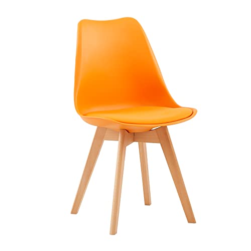 EGGREE 4er Set Esszimmerstühle Skandinavischer Schalenstuhl mit PU-Sitzkissen & Massivholz-Beinen, Bunt SGS-Geprüft Retro Küchenstuhl Polsterstuhl für Esszimmer & Wohnzimmer (Gelb, Rot, Grün, Orange)
