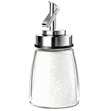 TIWPAJS Glass Sugar Dispenser with Stainless Steel Lid, Automatic Pour Spout, Sugar Container for Coffee Bar, Sugar Jar, Sugar Bowl, Salt Shaker, 6OZ