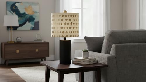 Image of Aspen Creative 31104 Transitional Drum (Cylinder) Shaped Spider Construction Lamp Shade in Beige with Gold Print, 12 inch Wide (12 inch x 12 inch x 10 inch)