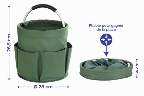 WENKO Panier Rangement Produit d'entretien, 6 rangements, Pliable avec poignée de Transport, Polyester, ø28x54 cm, Vert – vue 5