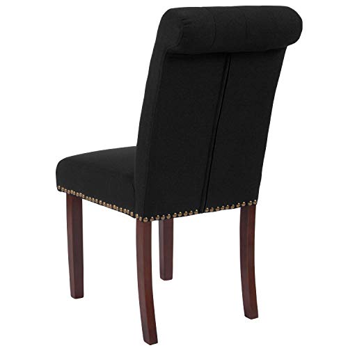 Flash Furniture Set Of 2 Hercules Series Black Fabric Parsons Chair With Rolled Back, Accent Nail Trim And Walnut Finish #TOP4