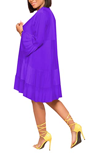 Image of FairyLove Women Wedding Ruffle Dresses Flowy Puffy with Deep V Neck Pleated Hem Lantern Long Sleeve Bell Sleeves