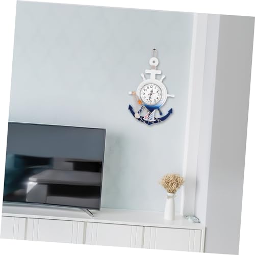 Garneck 1113LZ453UULJYUM Beach Clock Nautical Wall Clock Wooden Anchor Wheel Clock Decorative Wall Clock Coastal Beach Home Decor Mediterranean Style Wall Hanging Ornament Style 1 Nautical Decor thumb #4